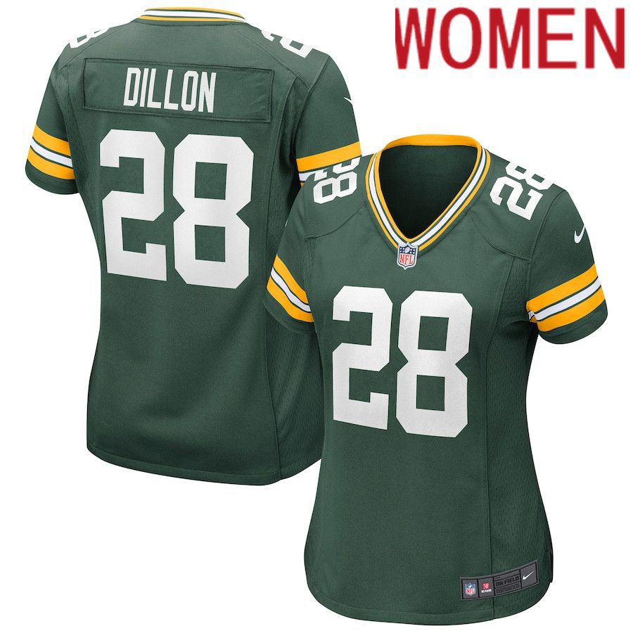 Women Green Bay Packers #28 AJ Dillon Nike Green Game NFL Jersey